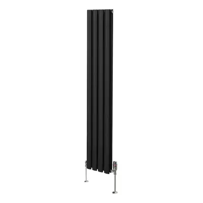 Ovalni stupni radijator i ventili - 1600 mm x 240 mm - crni