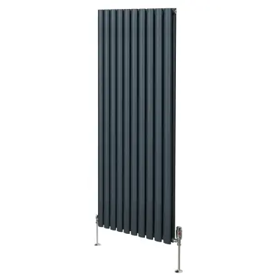Ovalni stupni radijator i ventili - 1600 mm x 600 mm - antracit siva