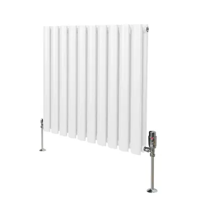 Ovalni stupni radijator i ventili – 600 mm x 600 mm – bijeli