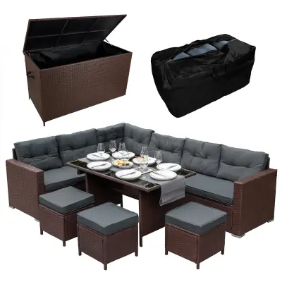Kutna sofa od ratana i kutija za odlaganje jastuka - smeđa