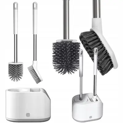 Set od dvije silikonske antibakterijske WC četke sa stalkom 42 cm bijele boje