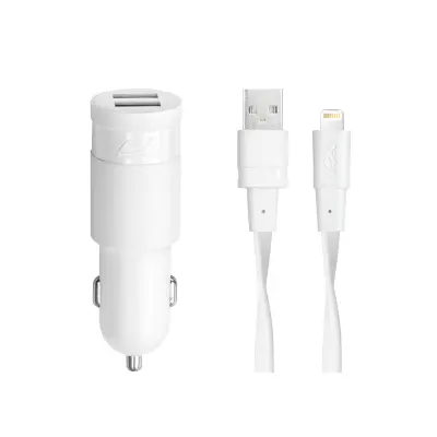 Auto punjač RivaPower VA4225 WD2 White 3,4A / 2xUSB + kabel MFi Lightning 1.2m