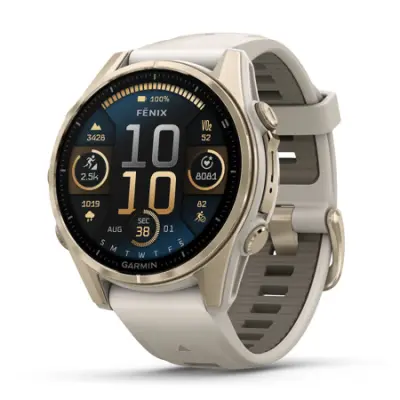 Pametni sat Garmin Fenix 8 43 mm AMOLED Sapphire Soft Gold, Fog Gray/Dark Sandstone remen