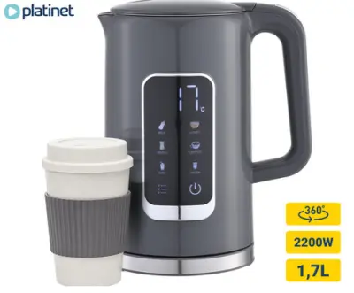 Kuhalo za vodu PLATINET PEKR723 1,7 litara, 2200 W, digitalni zaslon, siva boja