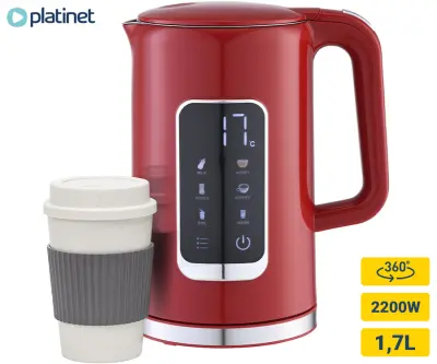 Kuhalo za vodu PLATINET PEKR723 1,7 litara, 2200 W, digitalni zaslon, crvena boja
