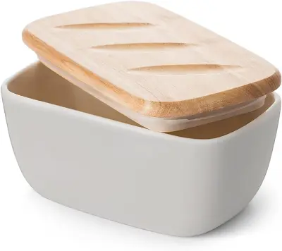 DOWAN Keramička posuda za maslac 16,5 cm s poklopcem - Prima do 3 štapića, sa silikonskim brtvom, siva