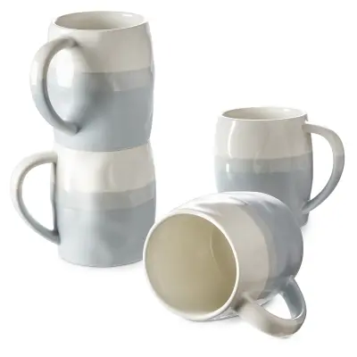 DOWAN set od 4 keramičke šalice 414 ml s velikim ručka, za kavu, čaj, mlijeko i kakao, svijetloplava/bijela, poklon za rođendan i Božić