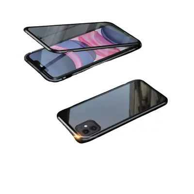 Magnetna maska za iPhone, dvostrani pokrov od kaljenog stakla Crna
