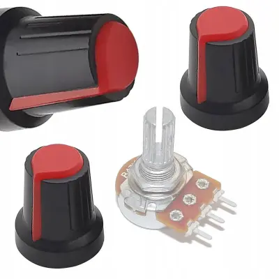 Gumb Potenciometra 2x – Crvena, Os 6mm | Dimenzije 15x17mm, Plastika Otporna na Oštećenje
