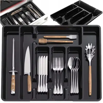 Podesivi organizator pribora za jelo za kuhinjsku ladicu do 44 cm crni