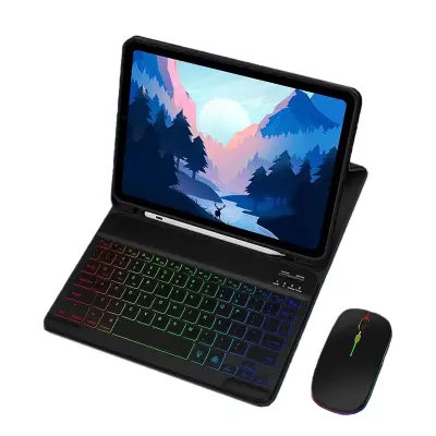 Kožna futrola za iPad s RGB Bluetooth tipkovnicom i mišem Crna
