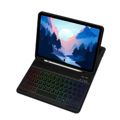 Kožna futrola s RGB Bluetooth tipkovnicom za iPad Crna
