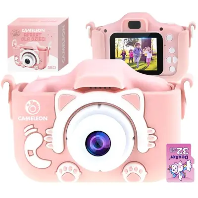 Dječji LCD 40MPix digitalni fotoaparat mačić 600mAh USB roza + 4GB SD kartica RASPRODAJA
