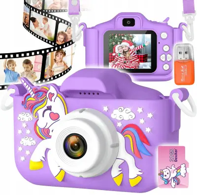 Dječji LCD 40MPix digitalni fotoaparat jednorog USB ljubičasta + 32GB SD kartica
