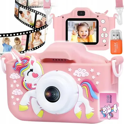 Dječji LCD 40MPix digitalni fotoaparat jednorog USB roza + 32GB SD kartica