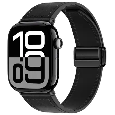 Remen za sat od prave kože kompatibilan s Apple Watch Crna