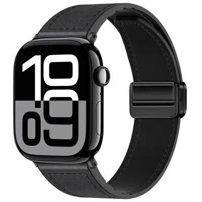 Magnetski remen za Apple Watch od prave kože Crna