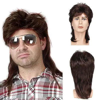Mullet perika za muškarce, retro frizura iz 80-ih Tamnosmeđa