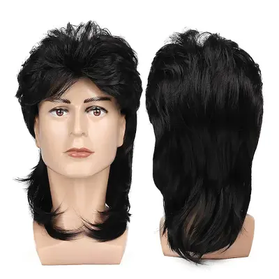 Mullet perika za muškarce, retro frizura iz 80-ih Crna