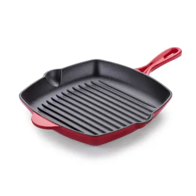 Grill tava od lijevanog željeza Rosmarino Blacksmith's 27 cm - crvena