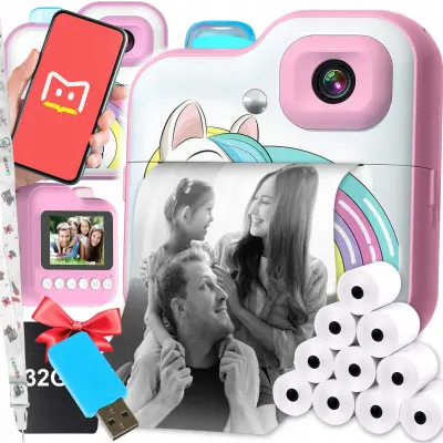 Dječji LCD instant fotoaparat s printerom + 10 trake ružičaste boje