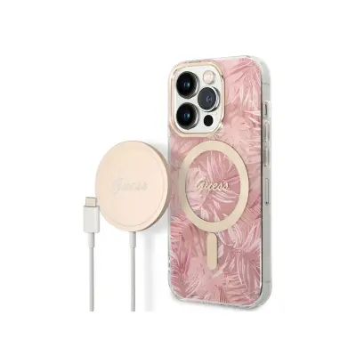 Bundle maskica za iPhone 14 Pro Max s uzorkom džungle i bežični punjač Qi MagSafe.