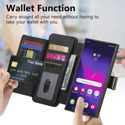Magnetska odvojiva futrola novčanik za Samsung Galaxy telefon - Crna Crna