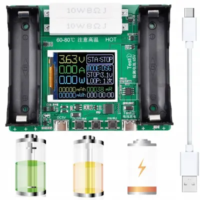LCD Tester Kapaciteta i Otpornosti Baterija 18650 USB-C – Automatski Režimi | Dimenzije 109x85x30 Mm