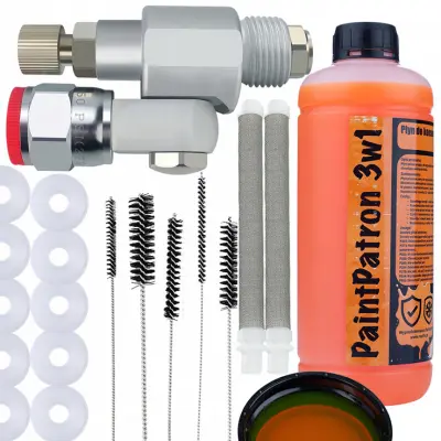 Set Pribora Za Airless Rasprsivac – Ventil CleanShot, 10x Brtva, Cetke, 2x Prstasti Filtar 60 Mesh, Tekucina 1L