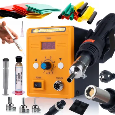 Set Lemilica Hot-Air 858D – 700W, 100-500°C, 3 Mlaznice | Termoskupljajuce Cijevi 328 Cell, Flux RMA-223