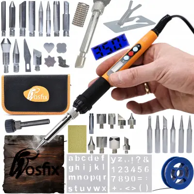 Set Alata 11-u-1 Lemilica Rosfix Electric s – 60W, LCD, 180-500°C | 6 VRHova, Kositar, Podloga, 30 Dijelova Za Drvo