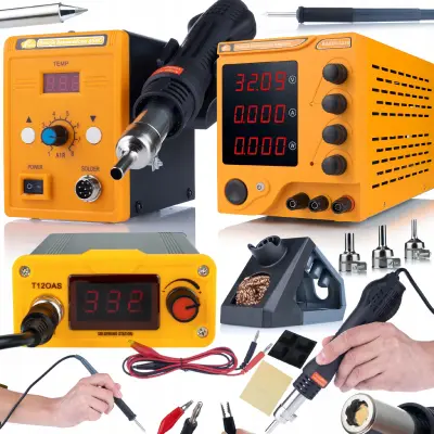 Set Servisnih Alata Za Elektroniku ProTech Trio v1 – Napajanje 32V 10A, Lemilica T12, Hot-Air 858D | Preciznost i Sigurnost