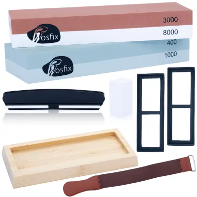 Set Dvostranih Kamena Za Oštrenje Noževa – Gradacije 400, 1000, 3000, 8000 | Korund, 3x18x6 Cm