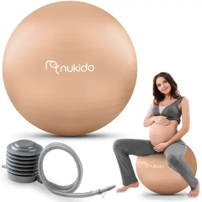 Ergonomska loptica za aerobik za trudnice, 65 cm, s tehnologijom protiv pucanja - bež NS-951