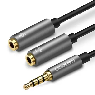 Ugreen 3,5 mm razdjelnik za slušalice s mikrofonom - 20 cm srebrni AUX kabel
