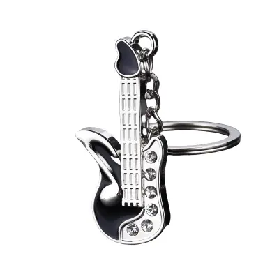 Privjesak za ključeve Gitara s dijamantom Crna