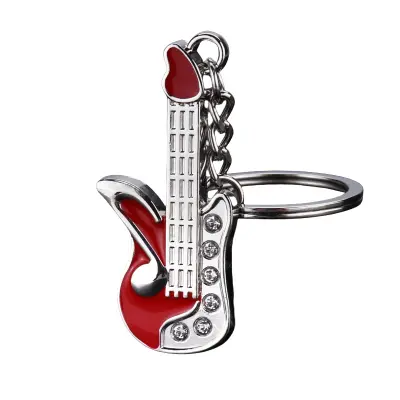 Privjesak za ključeve Gitara s dijamantom Crvena