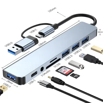 8-u-1 Type-C Hub Adapter za prijenosna računala - Model 2218TU Siva