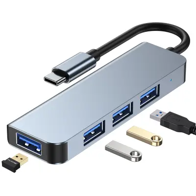 USB 3.0 Hub Splitter za prijenosno računalo, Type-C Multiport Adapter Siva