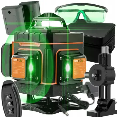 Punjiva 16-linijska zelena građevinska laserska libela 4D 2x 2400mah LL47P
