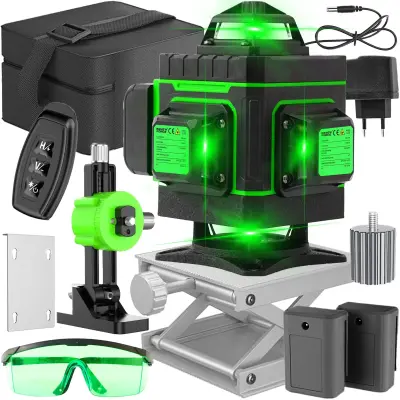 Punjiva 16-linijska zelena građevinska laserska libela 2x 2400mAh LCD LL28 RASPRODAJA