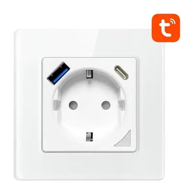 Smart WiFi zidna utičnica 16A 2xUSB TUYA bijela Alexa Google Assistant
