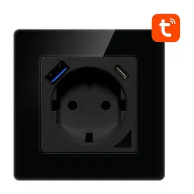 Smart WiFi zidna utičnica 16A 2xUSB TUYA crna Alexa Google Assistant