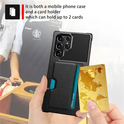 Crna futrola za mobitel kompatibilna sa Samsung S21, otporna na udarce, s držačem kartica, magnetskim nosačem za automobil i funkcijom stalka Crna