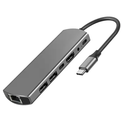 7-u-1 USB-C čvorište s HDMI, Ethernetom i PD punjenjem Siva