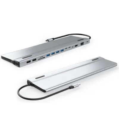 14-u-1 USB-C Hub Multiport Adapter s HDMI, VGA, Ethernet, SD/TF čitačem kartica Siva