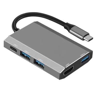 5-u-1 Type-C Hub Adapter s HDMI, USB 3.0 i USB-C PD Siva
