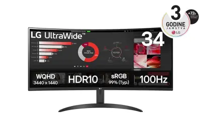LG 86,4 cm (34,0") 34WR50QK-B 3440x1440 zakrivljeni 100 Hz VA 5 ms 2xHDMI DisplayPort sRGB99% HDR10 monitor