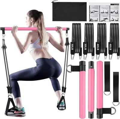 Pilates Bar Kit s trakama otpora - Trening cijelog tijela kod kuće Pink