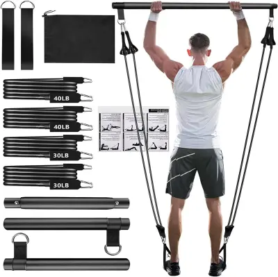 Set za pilates sa trakama otpora - Oprema za kućnu teretanu Crna